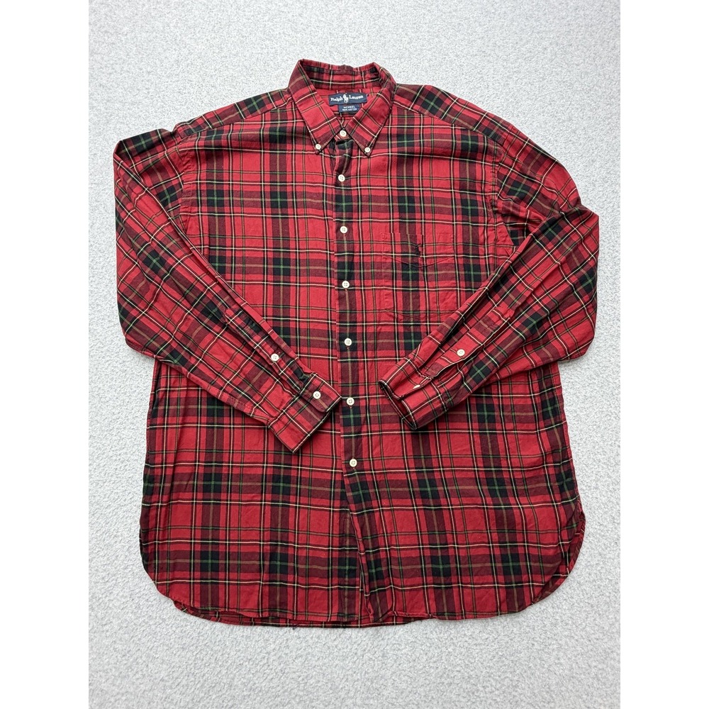 Ralph Lauren McMeel Shirt Mens XL Red Plaid Long‎ Sleeve Button Down Pony Logo